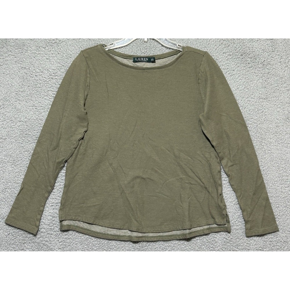 Lauren Ralph Lauren Striped Long Sleeve Top Womens Medium Green Boat Neck